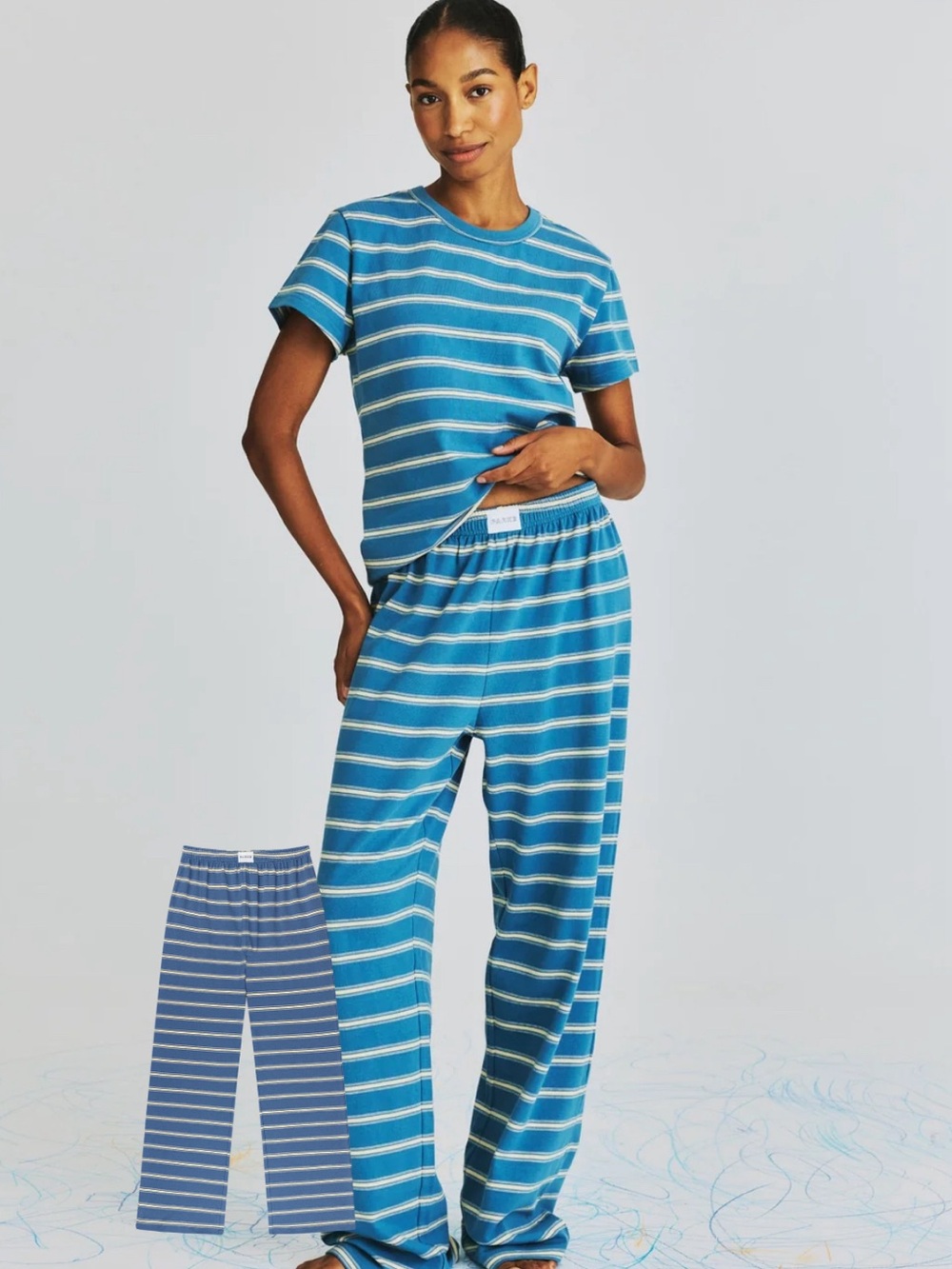 PARKE Stripe Cotton Boxer Pants Indigo Stripe Size Small